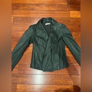 Vince Lamb Asymmetrical Leather Scuba Forest Green Biker Jacket Sz. XS